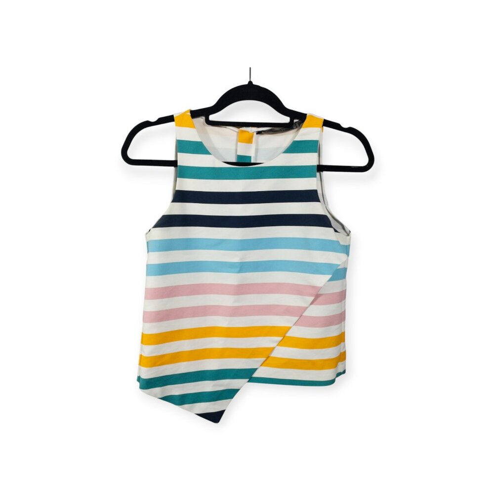 Zara Asymmetrical Multicolor Striped Tank Top SZ XS Blue Yellow Top Rainbow